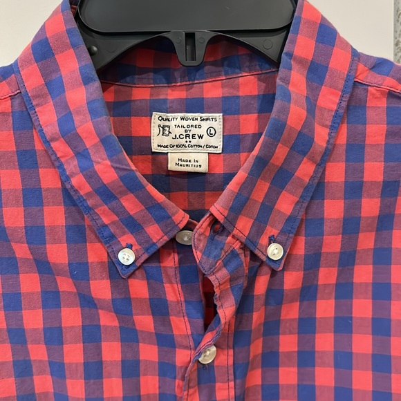 J.Crew Red & Blue Plaid Button Down Short Sleeve Shirt Size Large - Picture 3 of 4